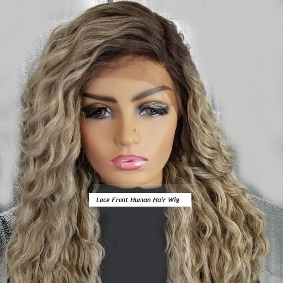 Lace Front Curly Ash Blonde Human Hair Blend Wig main image 4